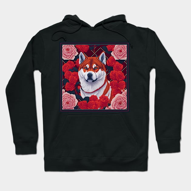 Dogs, akita inu and flowers, dog, style vector (red version akita-inu, hachi) Hoodie by xlhombat